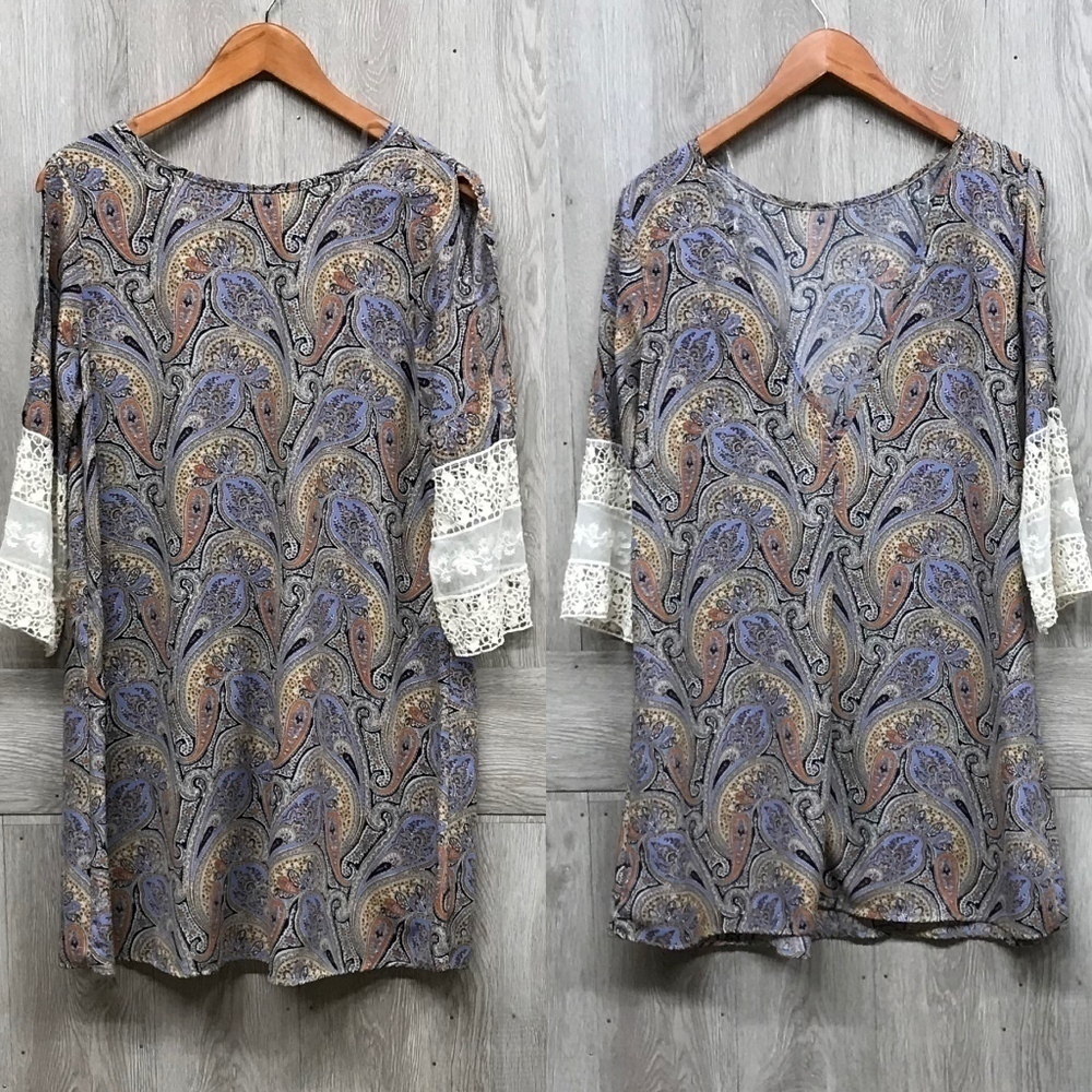 Paisley Lace Detail ¾ Sleeve Dress BB1179